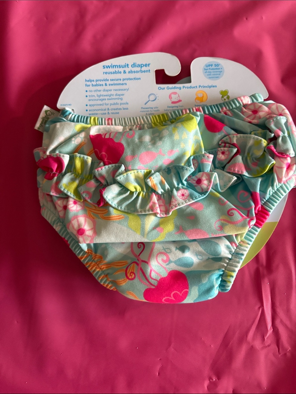 i play. Swim Diaper Cover in Aqua with Pink Jellyfish - Picture 3 of 3